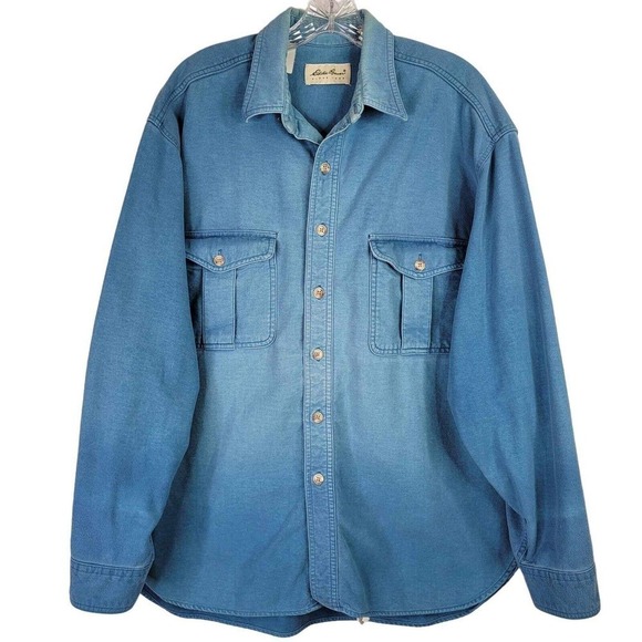 Eddie Bauer Mens Chamois Flannel Button Up Blue Long Sleeve Cotton Size XL Flaw - Picture 2 of 12